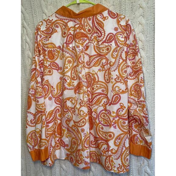 Denim Co Shirt Womens L Blouse Button 70's Vibe Orange Pink - Picture 6 of 8
